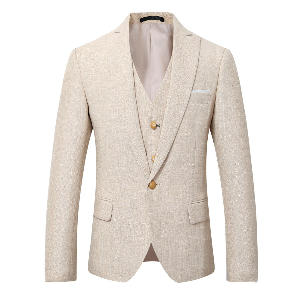 Mens 3 Piece Linen Suit Set Blazer Jacket Tux Vest Suit Pants