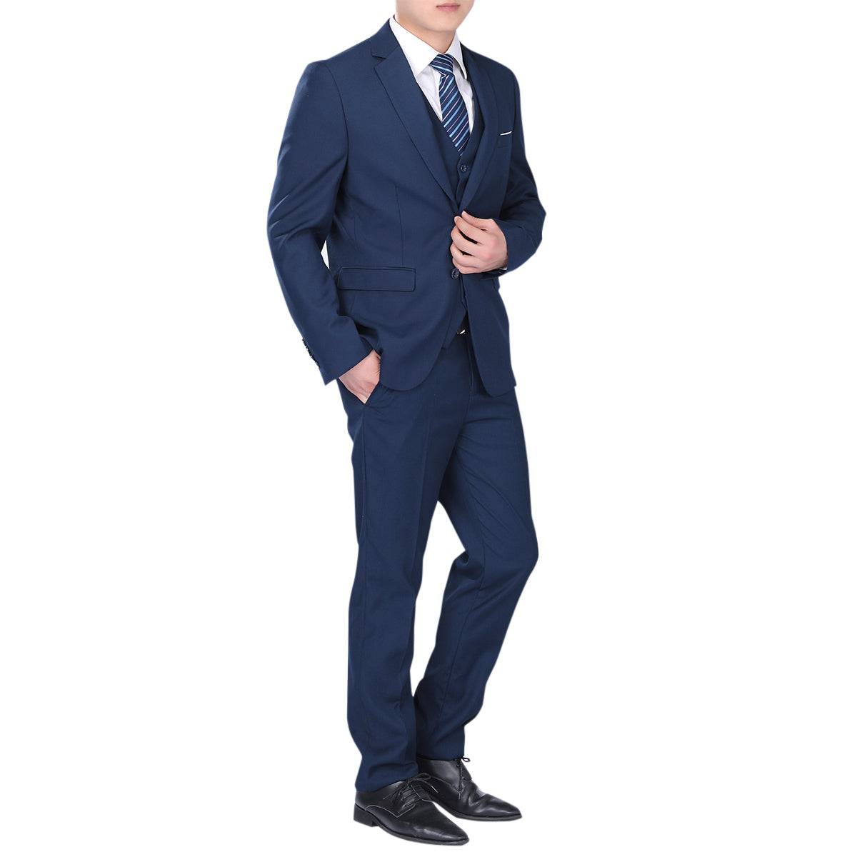 3-Piece Notched Lapel Navy Suit