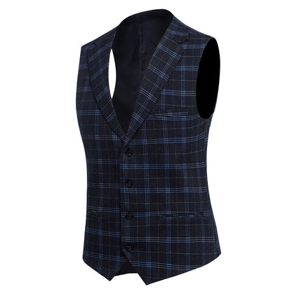 Black Slim Fit Lapel Collar Plaid Single Breasted Vest