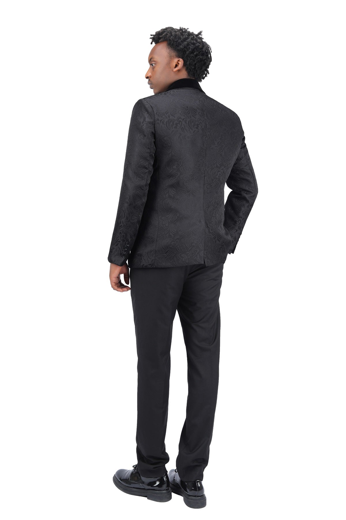 3-Piece Paisley Black Suit Shawl Collar Suit