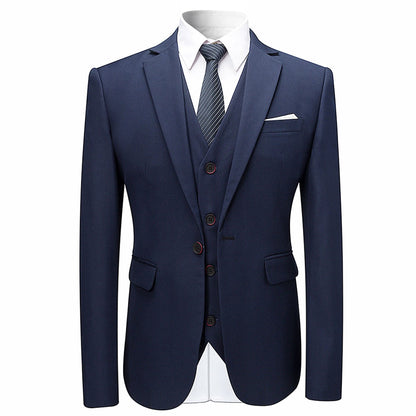 3-Piece Slim Fit Solid Dark Blue Smart Wedding Formal Suit