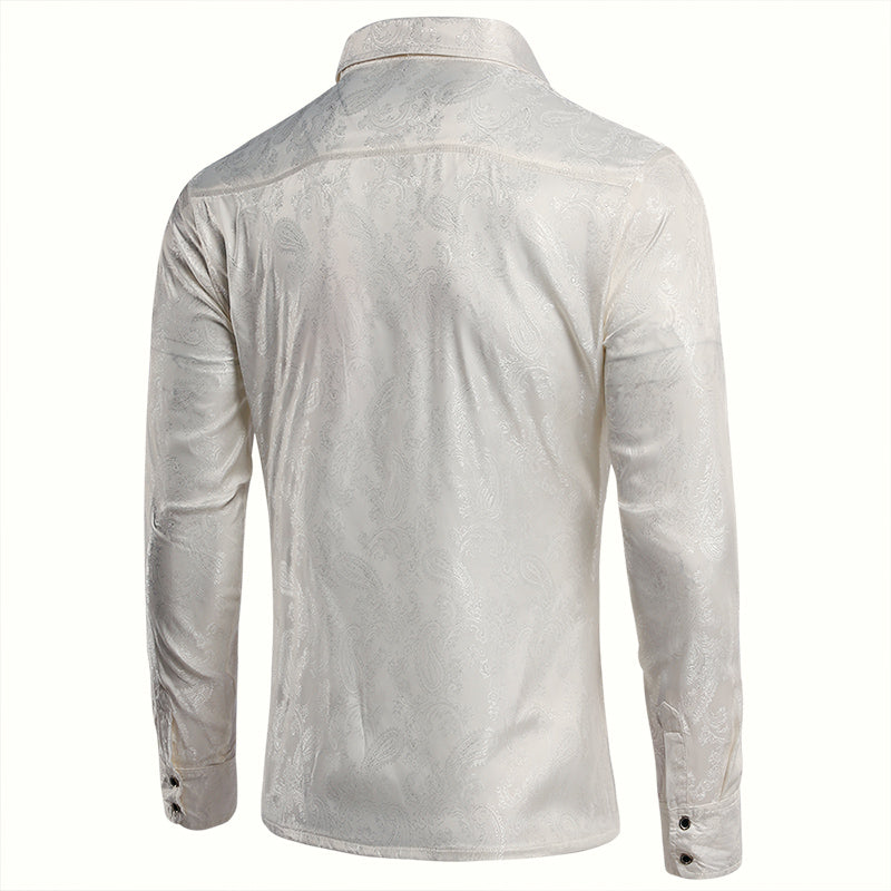 Slim Fit Embroidered White Paisley Shirt