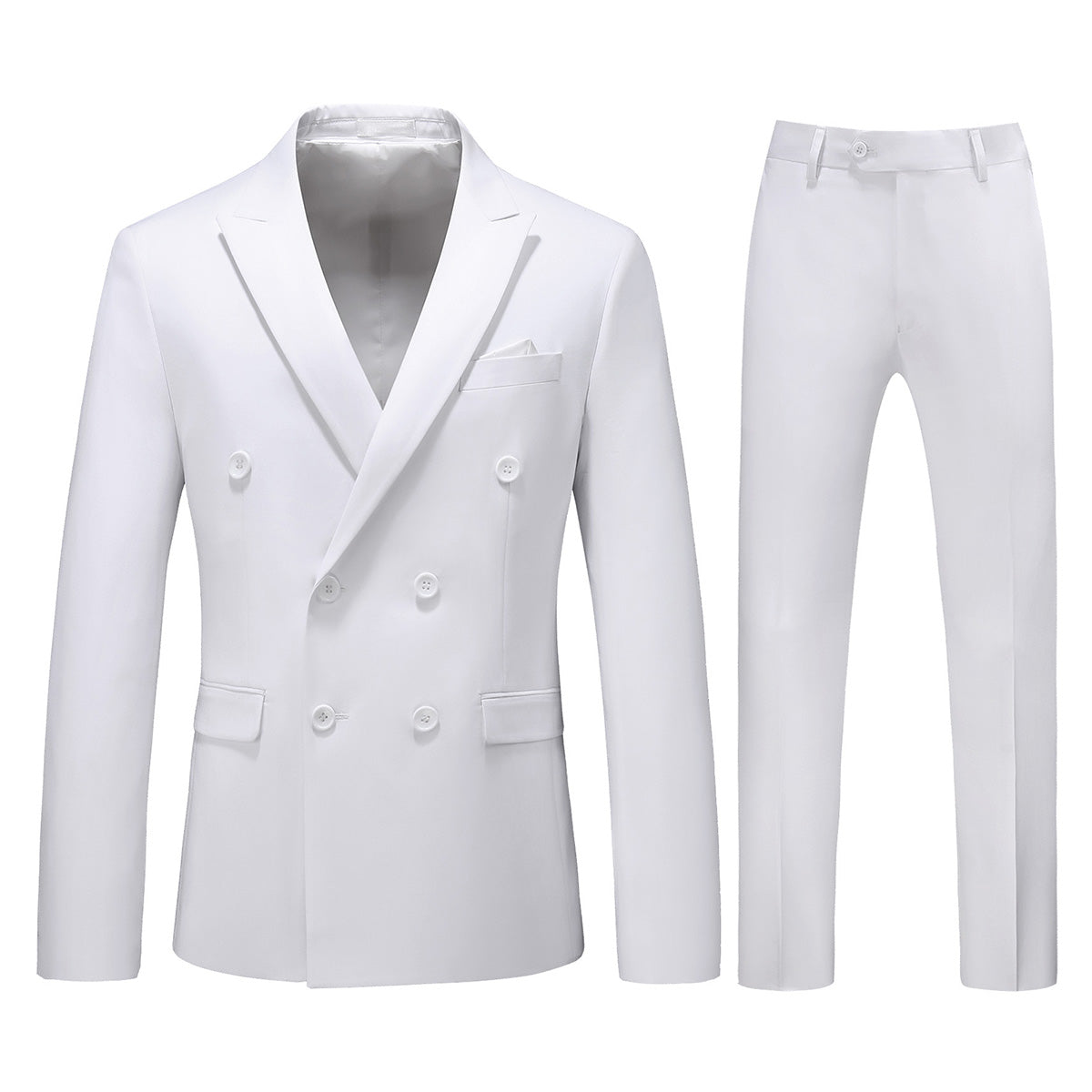 3-Piece Mens Solid Color Two-Button Double-Breasted Suit Set White