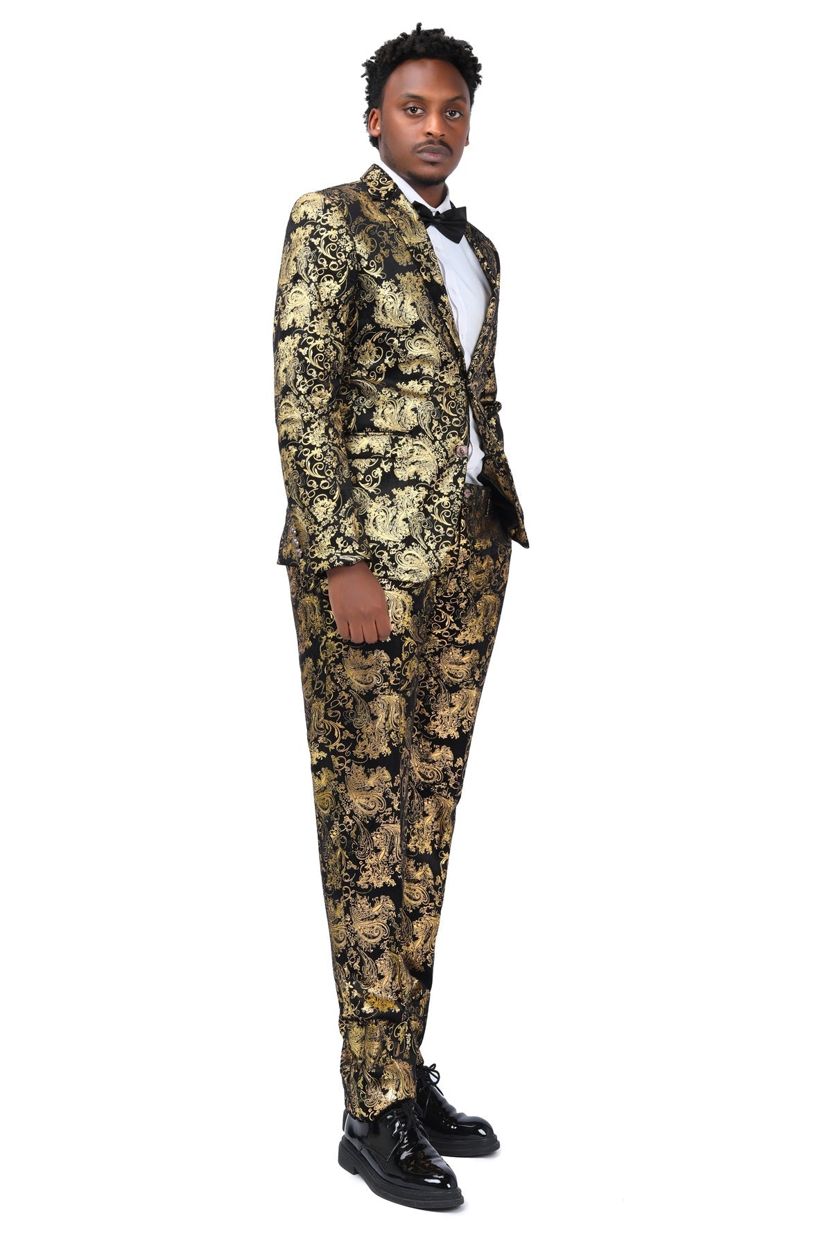 2-Piece Slim Fit Gold Floral Dress Suit