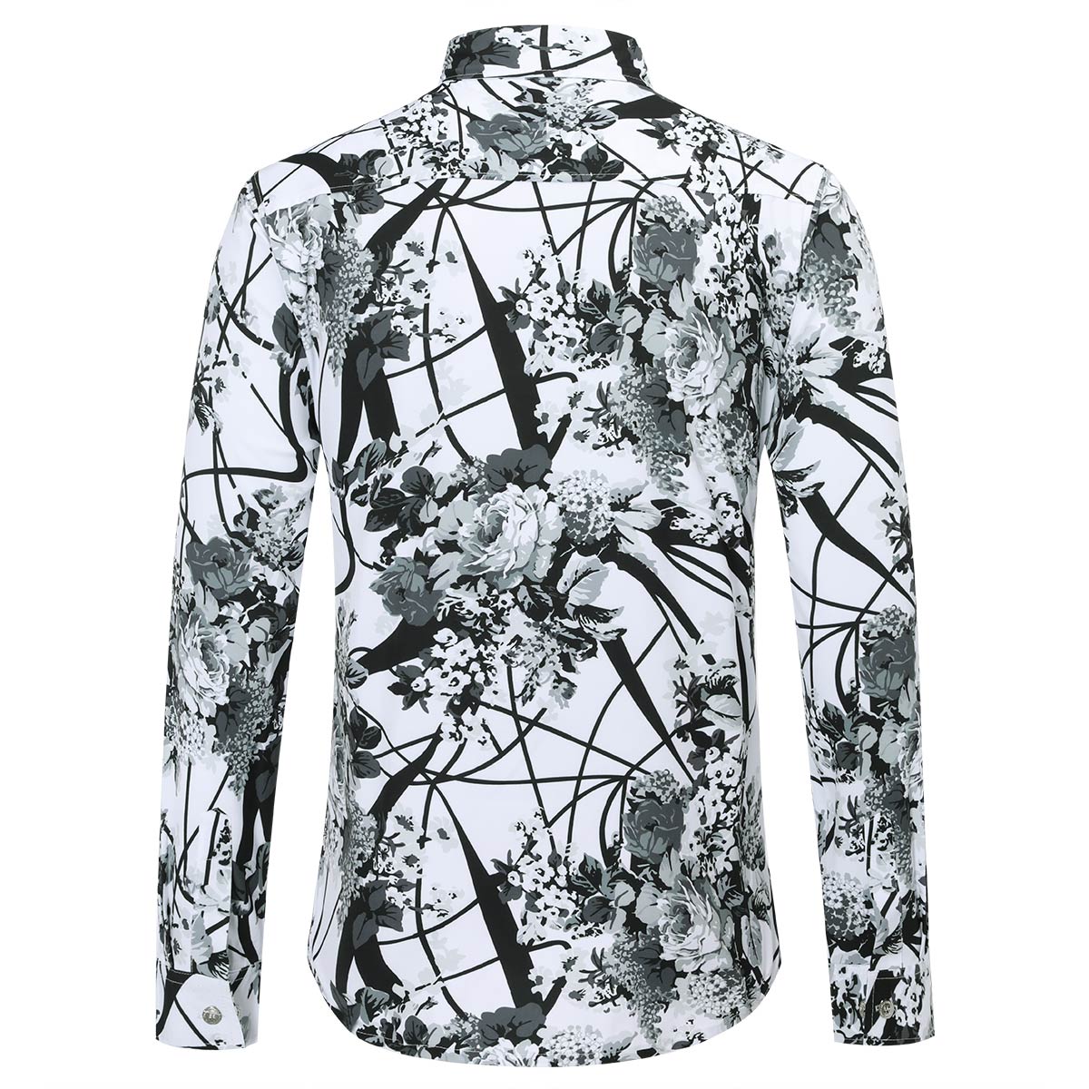 Slim Fit White Plum Flower Print Shirt