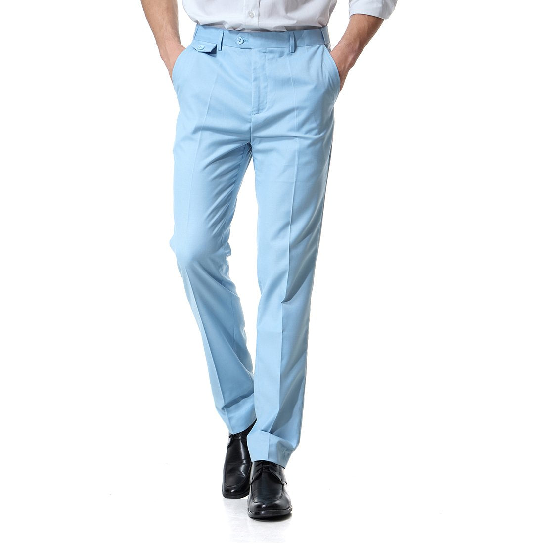 Light Blue Relaxed Flat Front Straight-Fit Suit Dress Pant