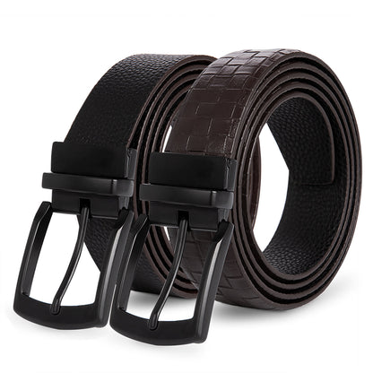 Reversible Prong Buckle Brown Woven Pattern Belt Black Lychee Belt