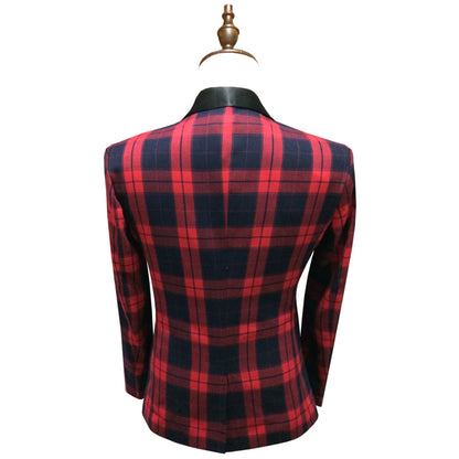 Red Plaid Slim Fit 2 Piece Tuxedo Suit