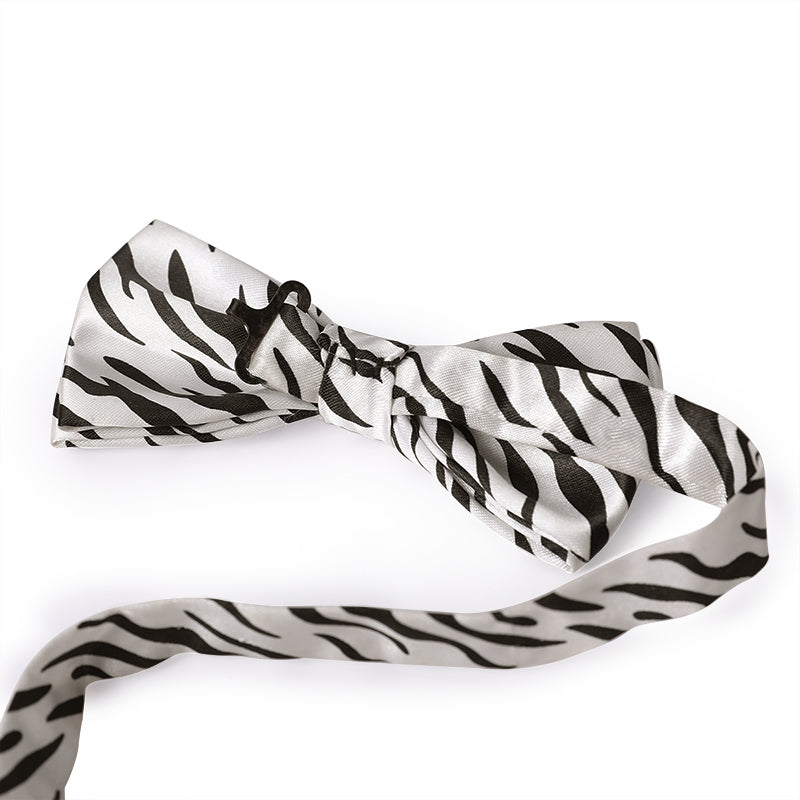 Zebra Stripe Style Bow Tie White