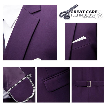 Mens 3-Piece  Slim Fit Purple Suit
