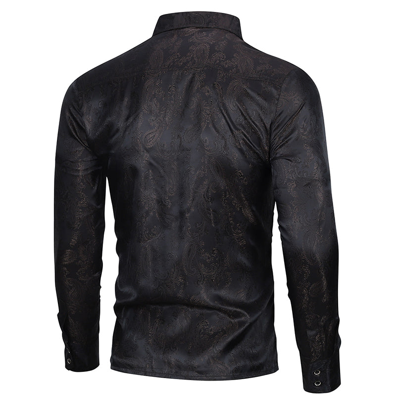 Slim Fit Embroidered Black Paisley Shirt