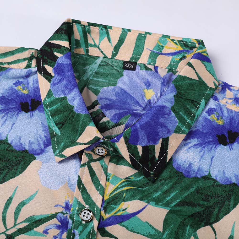 Purple Flower &amp; Green Leaf Print Shirt