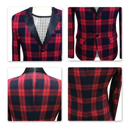 Red Plaid Slim Fit 2 Piece Tuxedo Suit