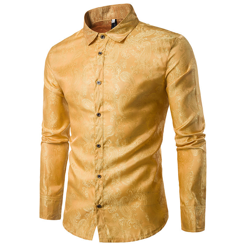 Slim Fit Embroidered Yellow Paisley Shirt