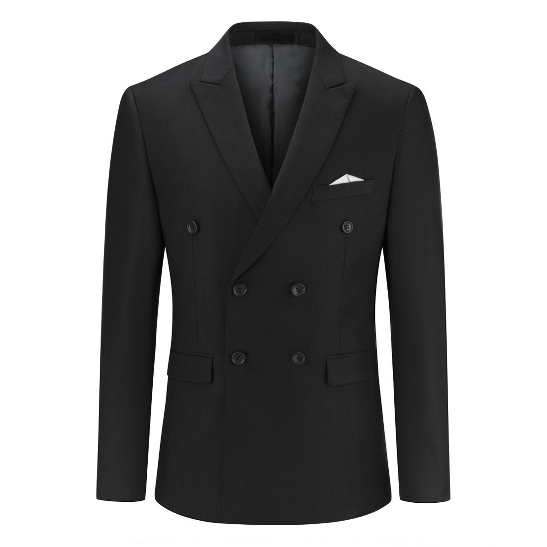 2-Piece Double Breasted Solid Color Black Suit