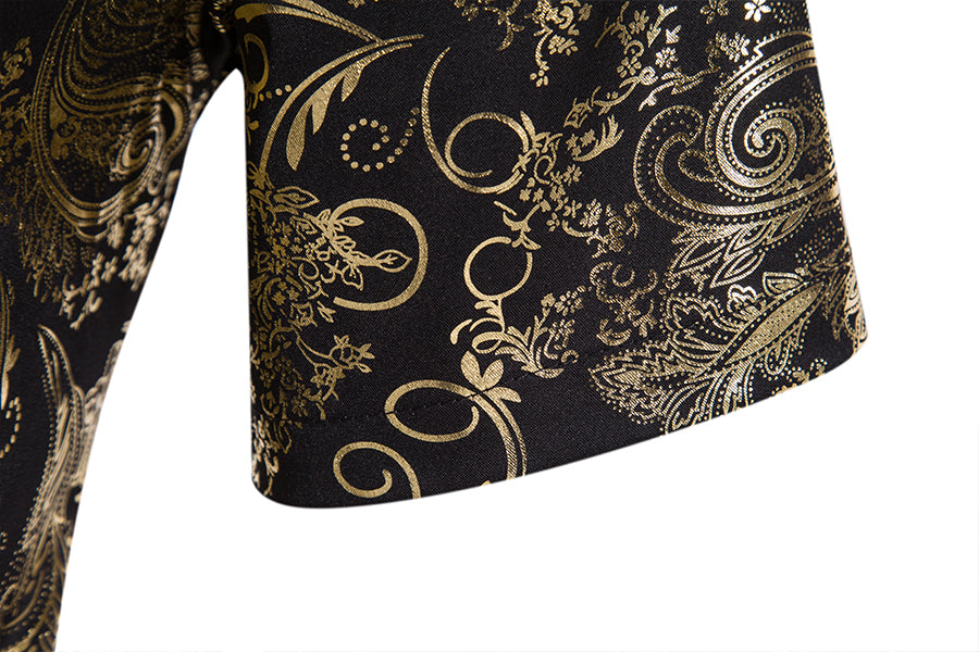 Slim Fit Bronzing Gold Leaves Shirt Black