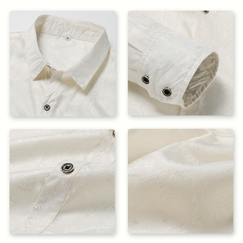 Slim Fit Embroidered White Paisley Shirt