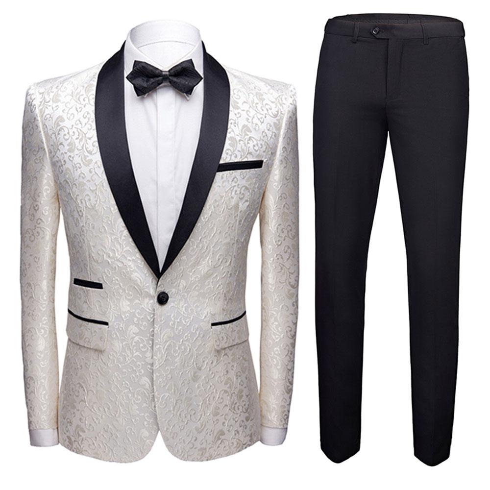 2-Piece Print Suit Slim Fit Paisley White Suit