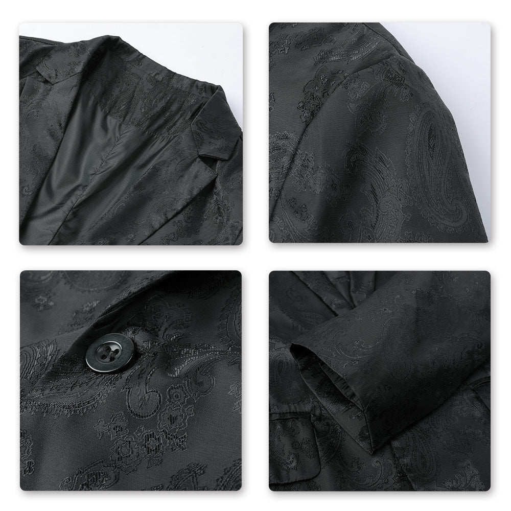 2-Piece Slim Fit Paisley Fashion Suit Black