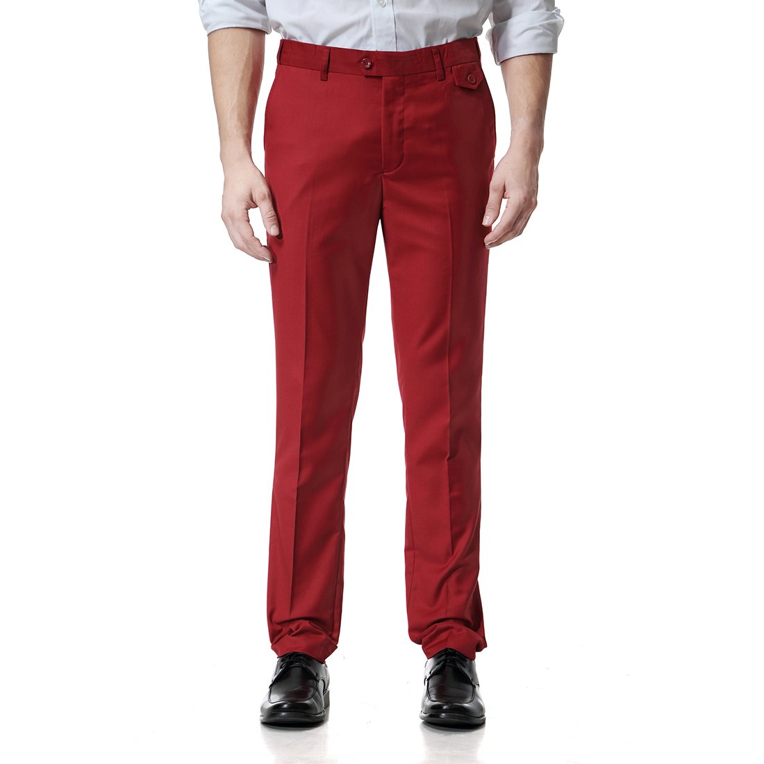 Red Relaxed Flat Front Straight-Fit Suit Dress Pant