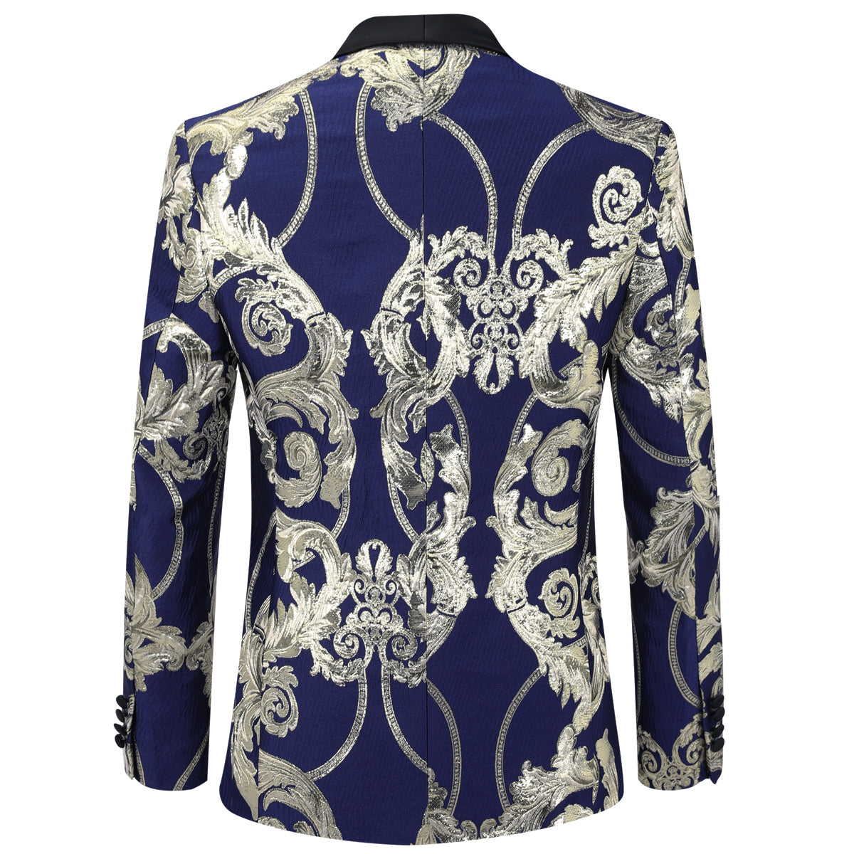 Blue Disc Buckle Jacquard Floral 3-Piece Dress Suit
