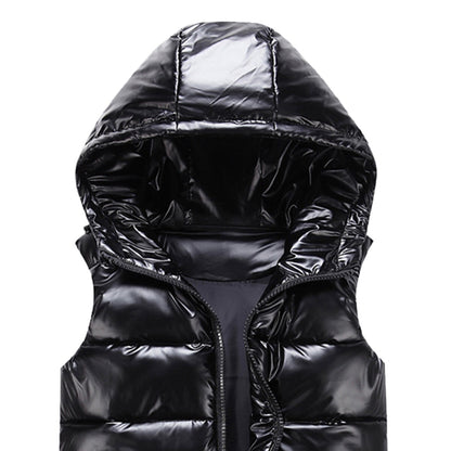 Allthemen Padded Vest, Bodywarmer, Glossy Waterproof Hooded Black