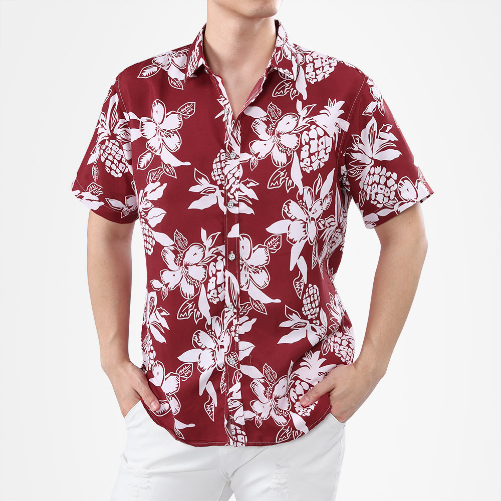 Red Printed Summer Shirt For Men