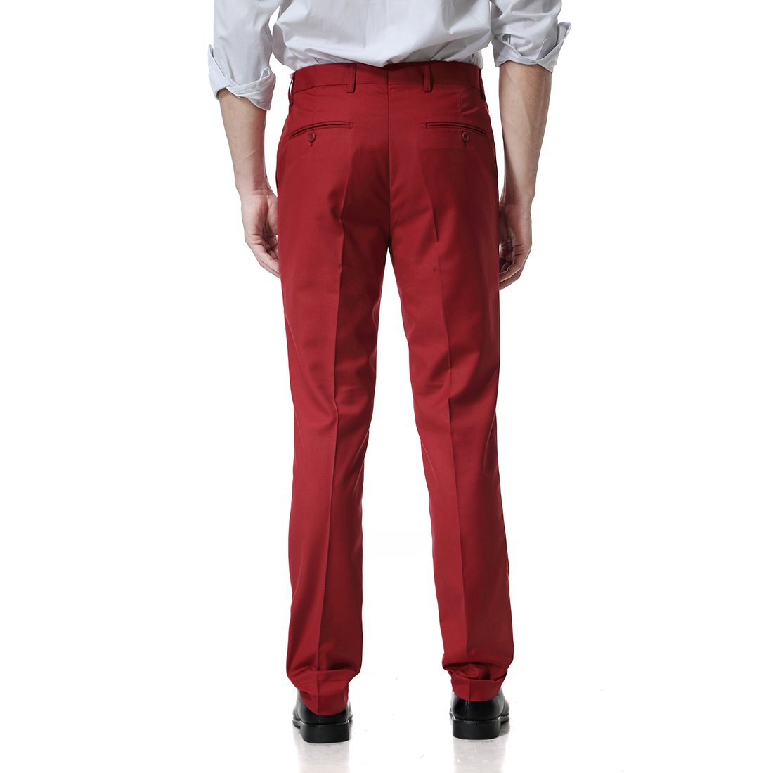 Red Relaxed Flat Front Straight-Fit Suit Dress Pant