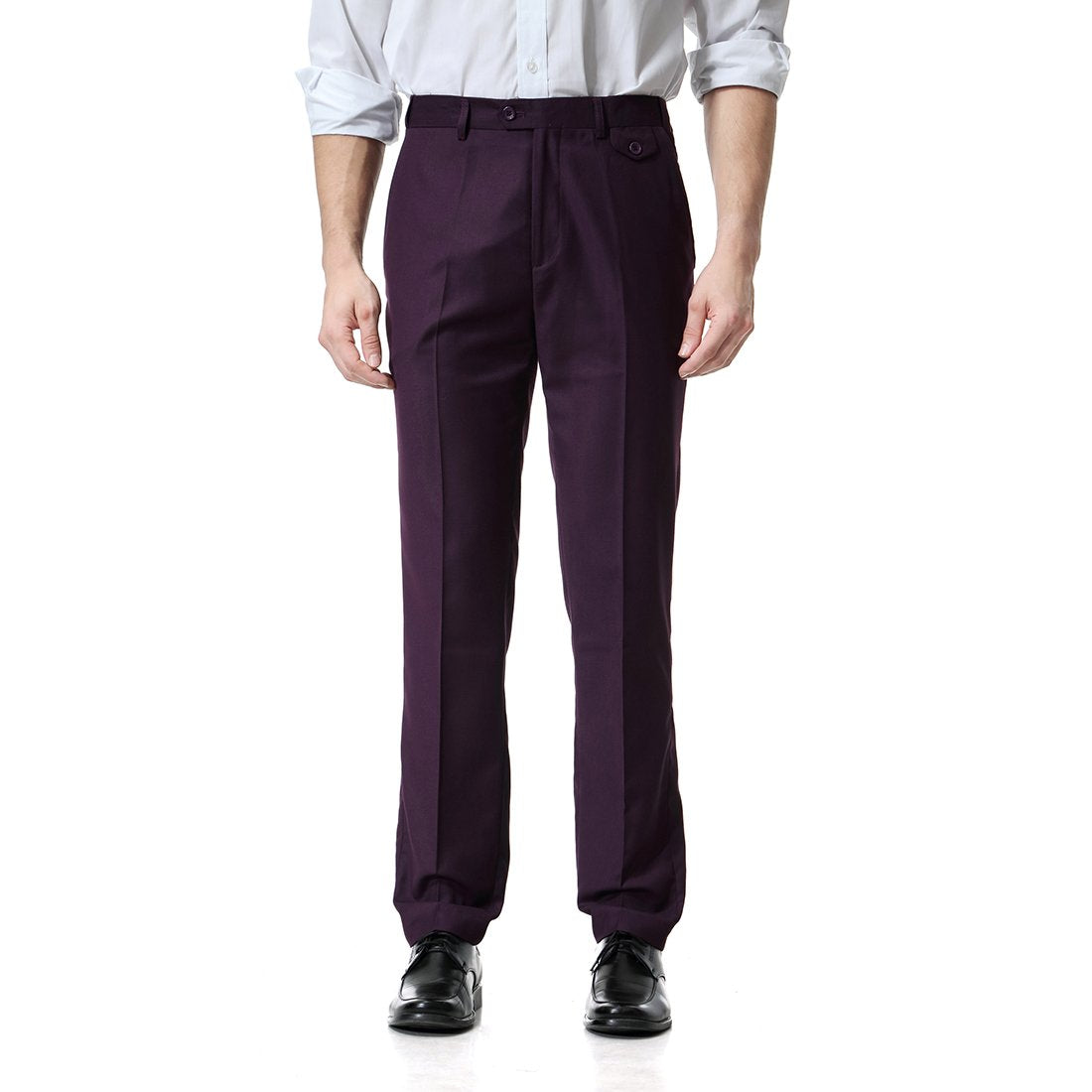 Purple Relaxed Flat Front Straight-Fit Suit Dress Pant