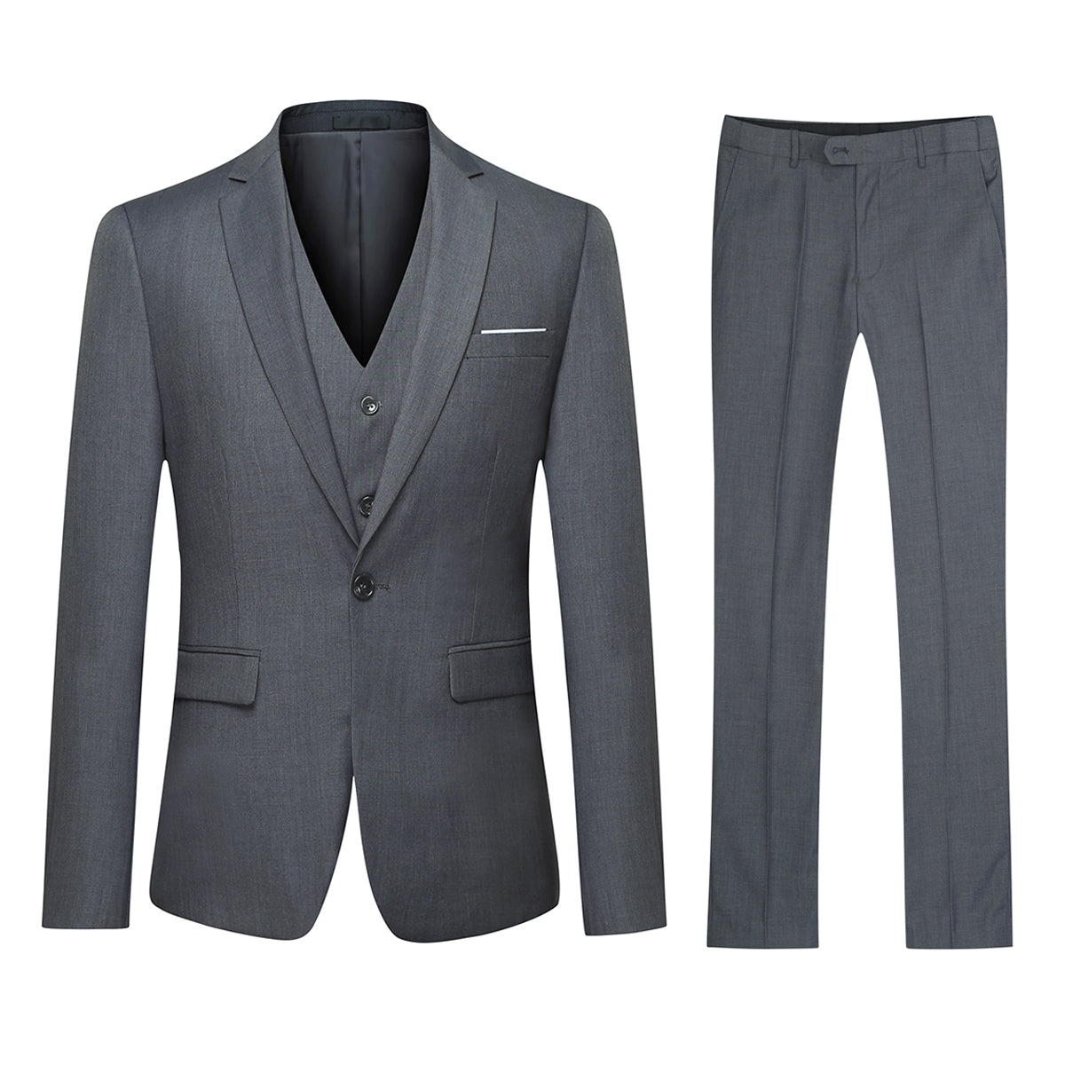 Elegant Dove Grey 3-Piece Suit - Classic One-Button Design