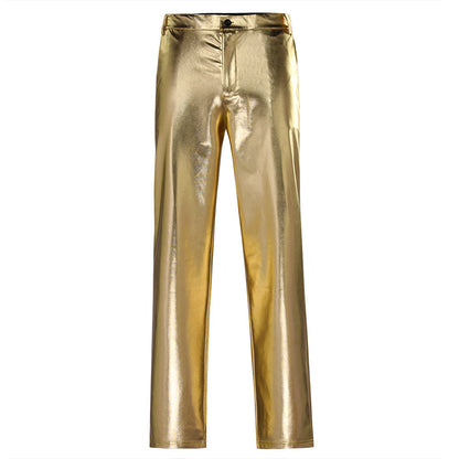 Slim Fit Hot Stamping Shiny Gold Pants