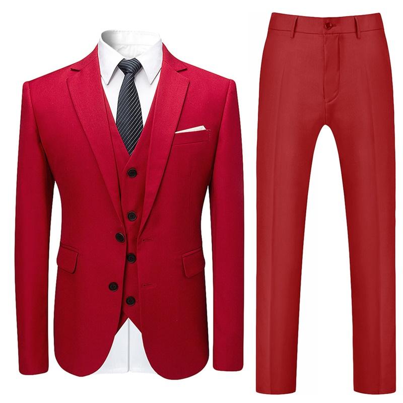 Mens 3-Piece  Slim Fit Red Suit