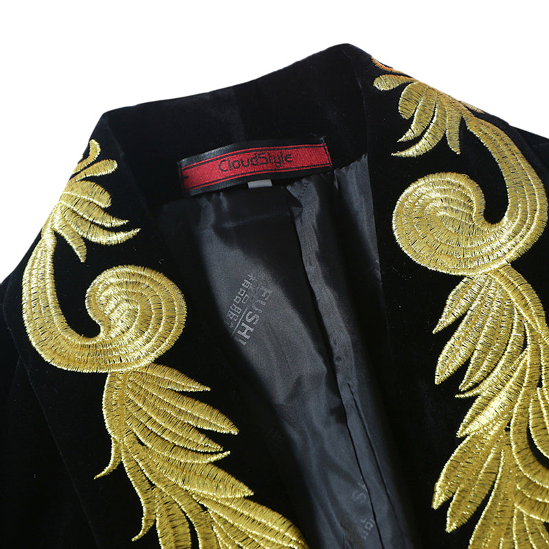 Black Velveteen Suit 2-Piece Embroidered Suit