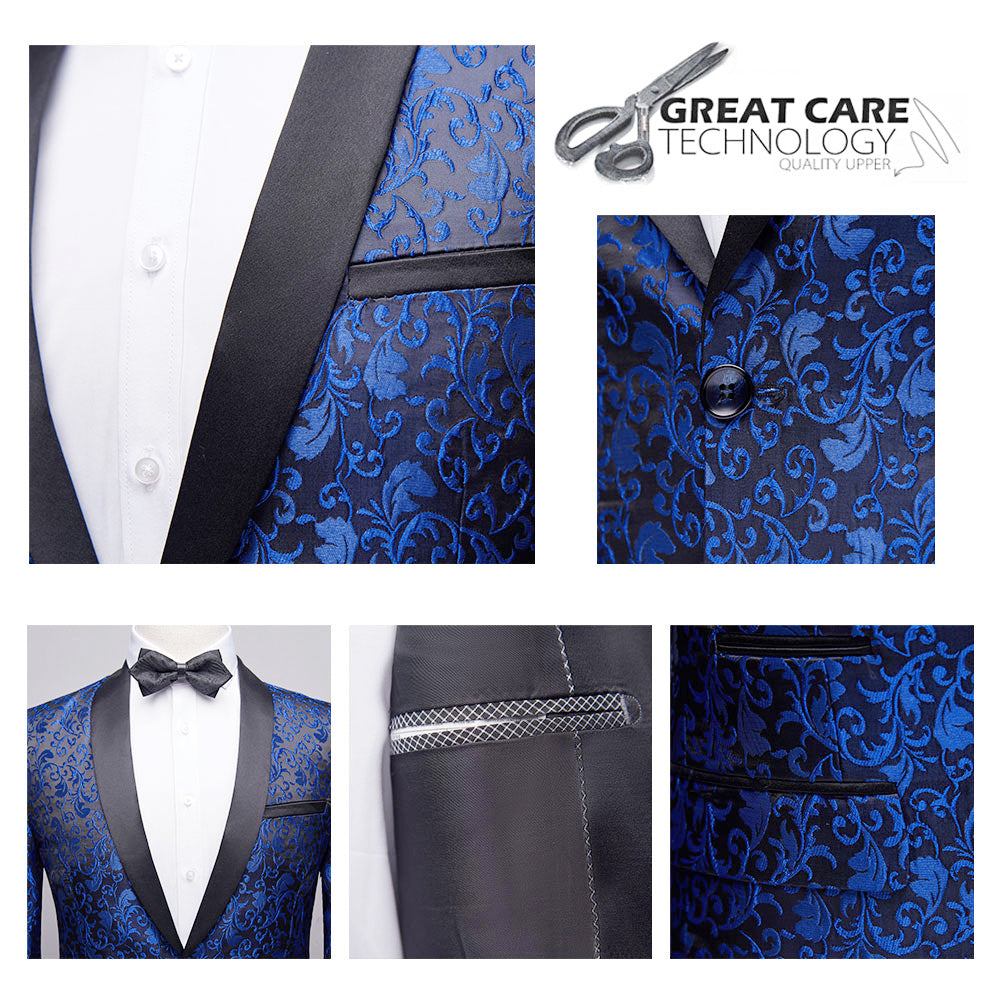 2-Piece Print Suit Slim Fit Paisley Blue Suit
