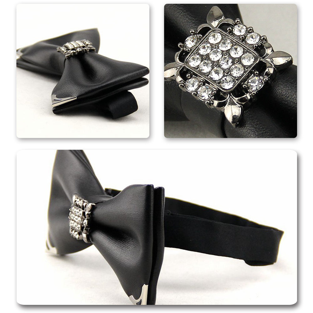 PU Leather Crystal Bow Tie 6 Colors - Cloudstyle