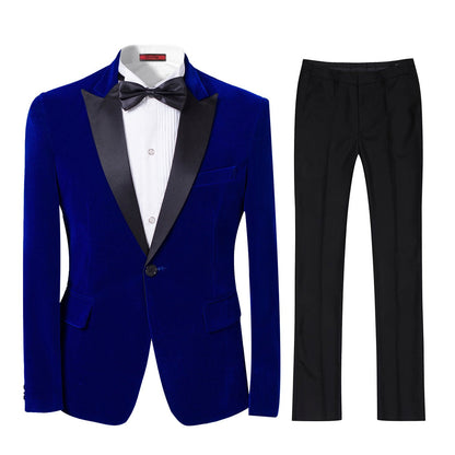 Slim Fit 2-Piece Blue Pleuche Velvet Tuxedo Suit