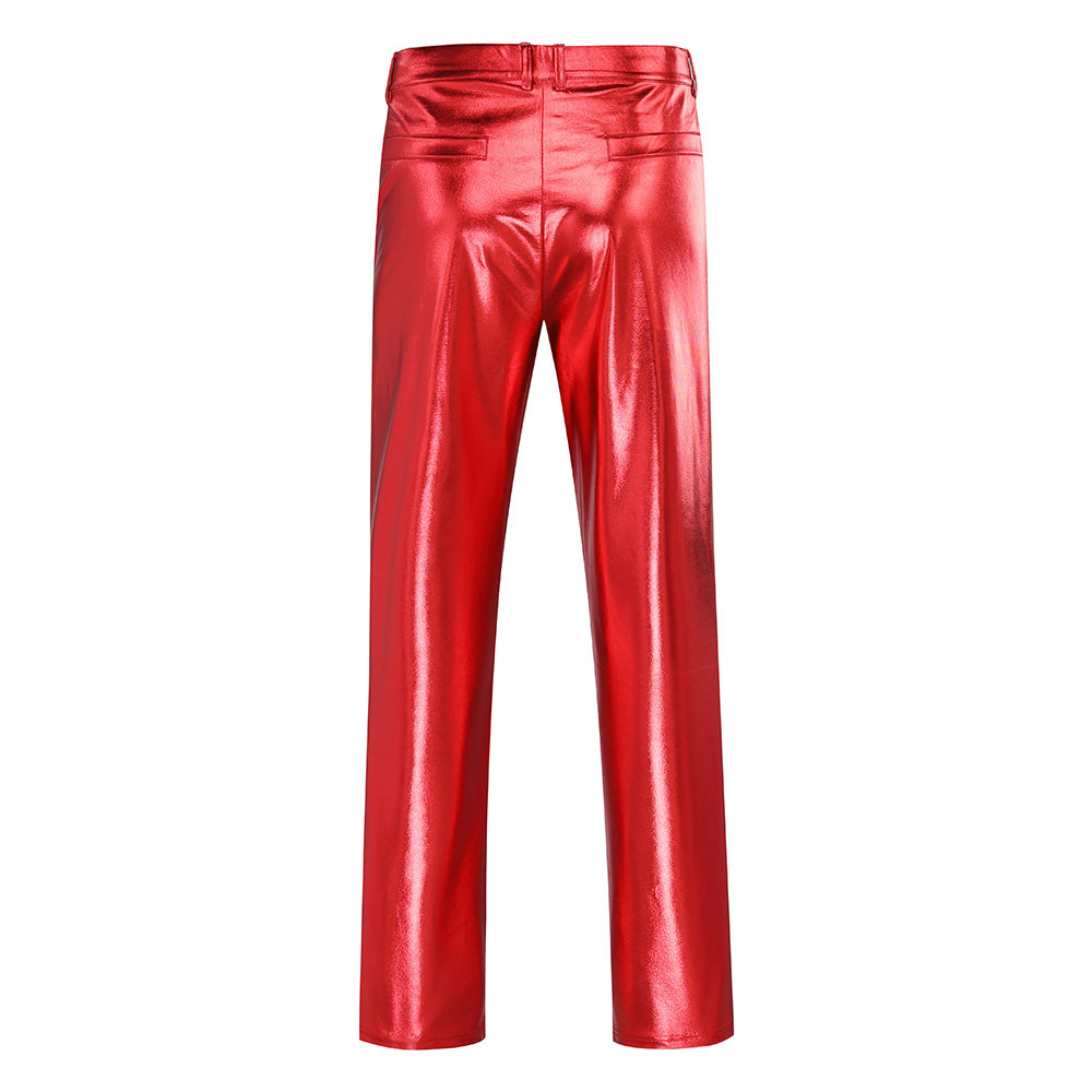 Slim Fit Hot Stamping Shiny Red Pants