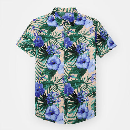 Purple Flower &amp; Green Leaf Print Shirt