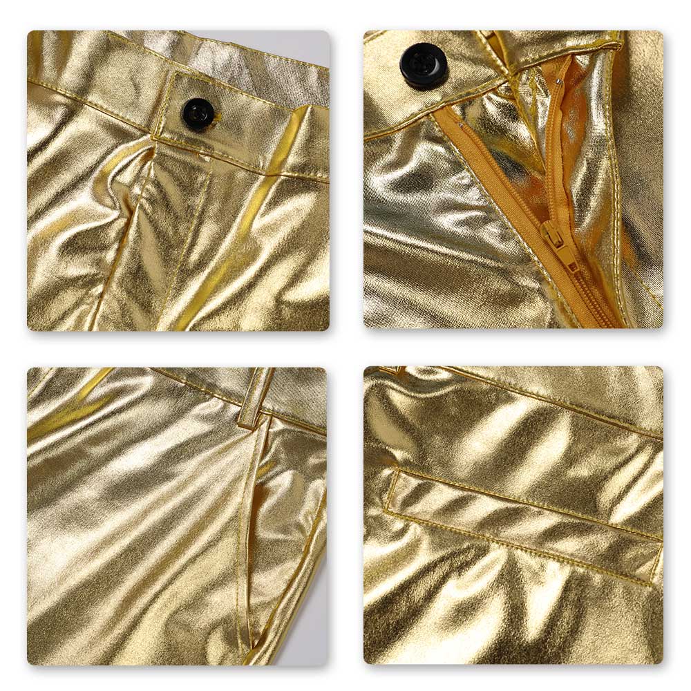 Slim Fit Hot Stamping Shiny Gold Pants