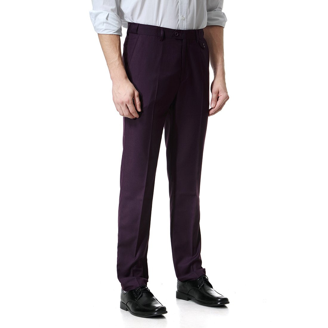 Purple Relaxed Flat Front Straight-Fit Suit Dress Pant