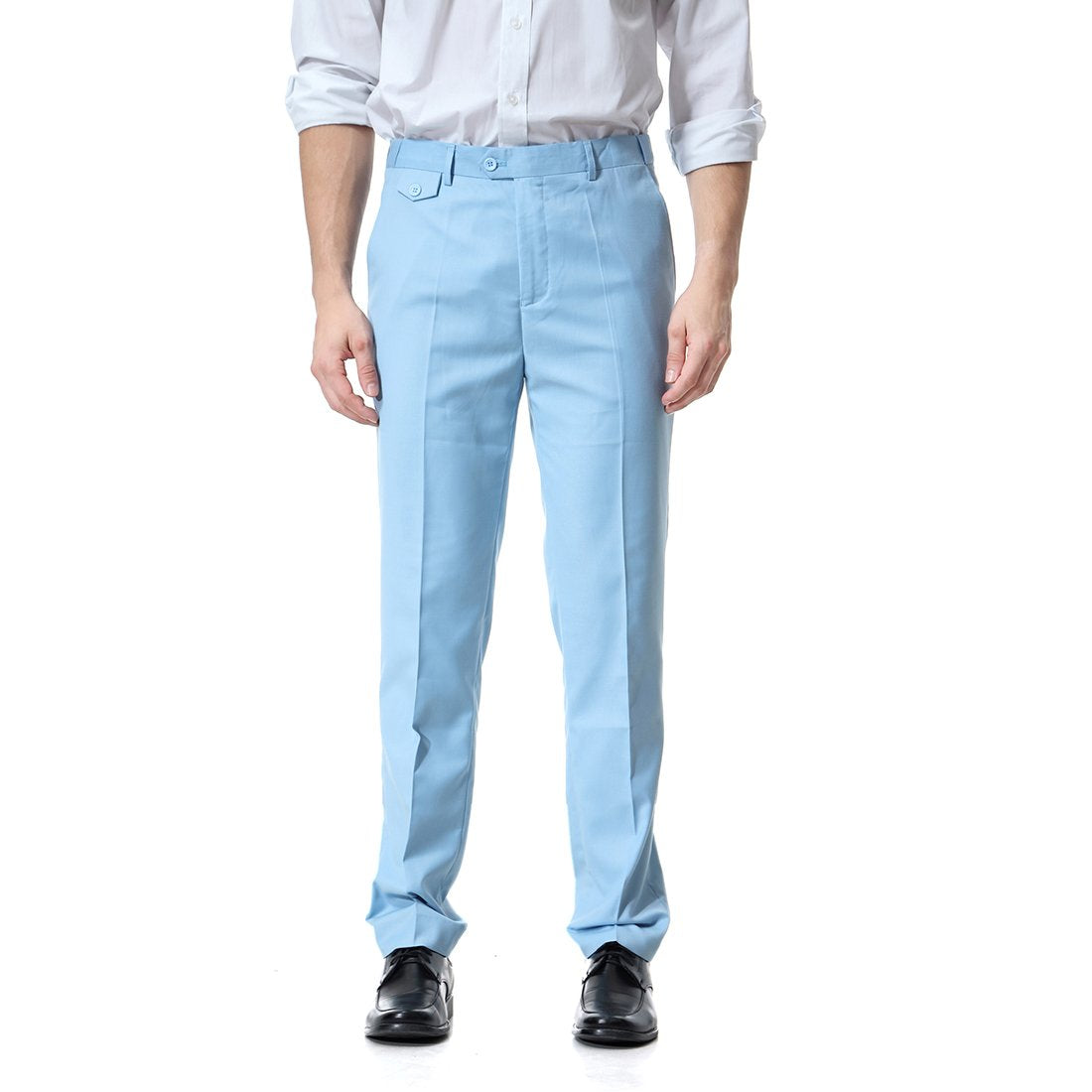 Light Blue Relaxed Flat Front Straight-Fit Suit Dress Pant