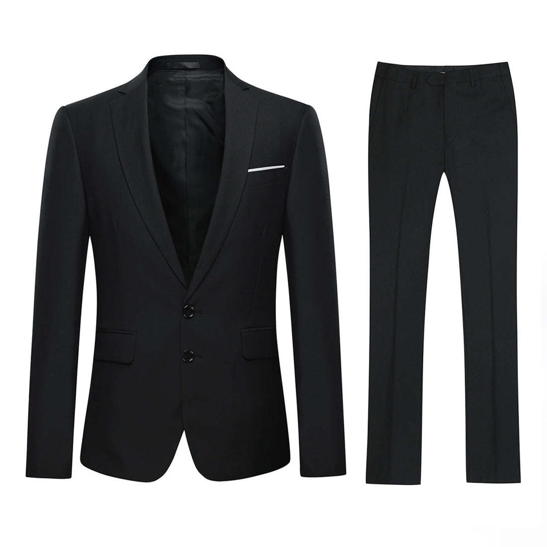 Mens 2-Piece Slim Fit Two Button Black Suit