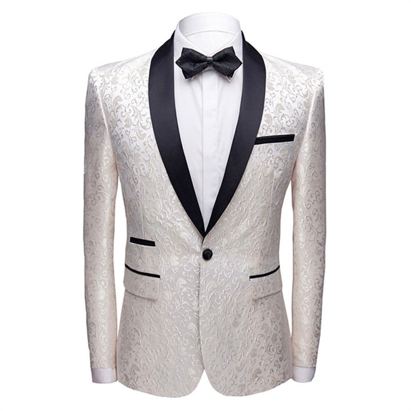2-Piece Print Suit Slim Fit Paisley White Suit