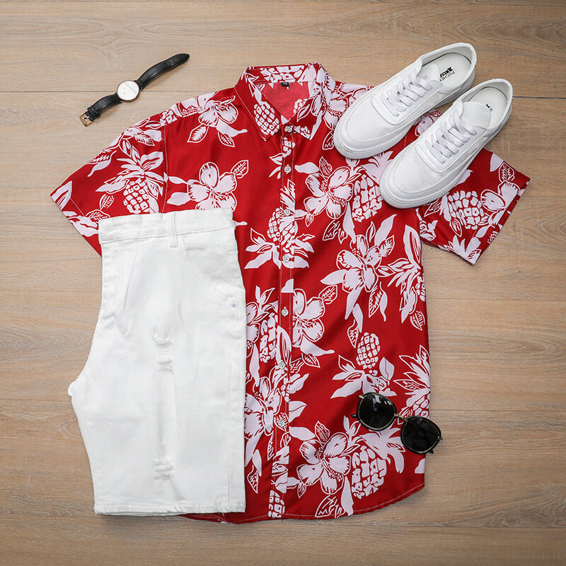 Red Printed Summer Shirt For Men