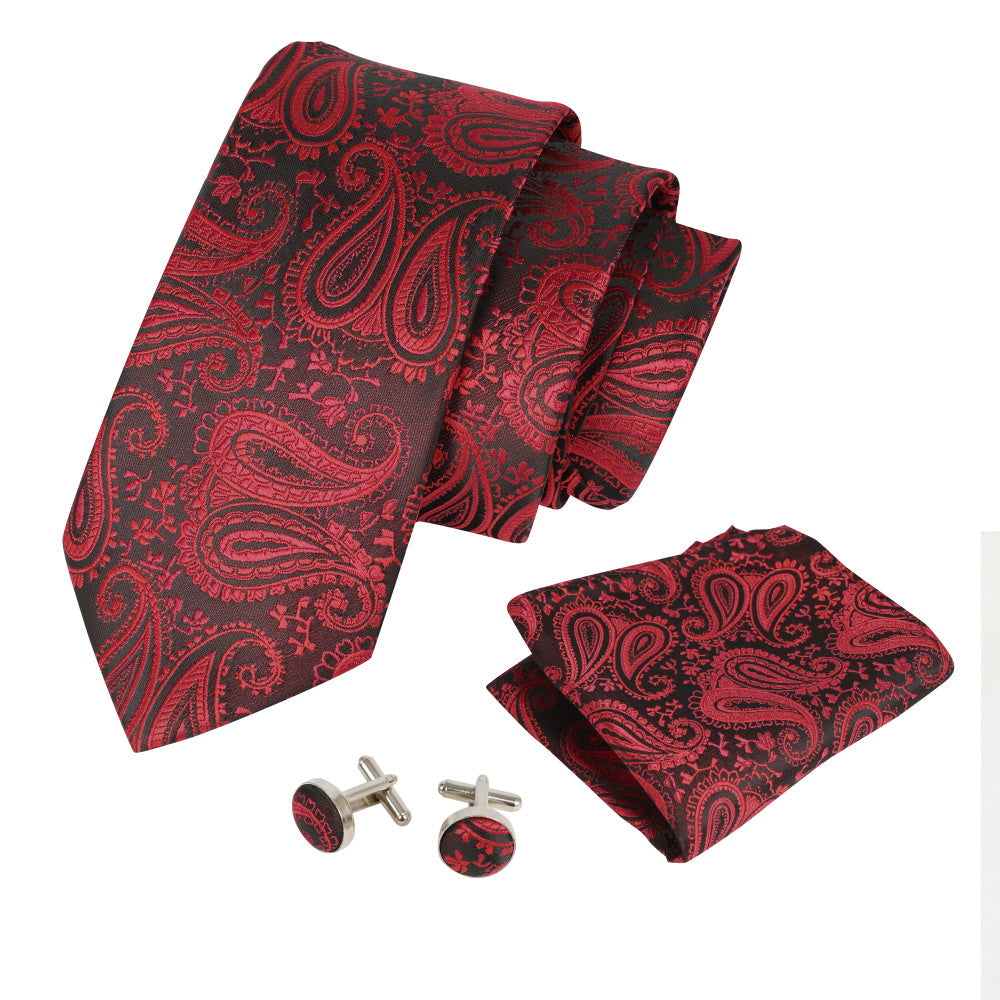 Printed Floral Tie Neckties Set with Handkerchief Cufflinks