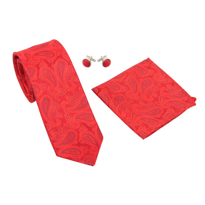 Printed Floral Tie Neckties Set with Handkerchief Cufflinks