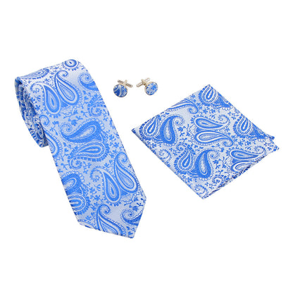 Printed Floral Tie Neckties Set with Handkerchief Cufflinks