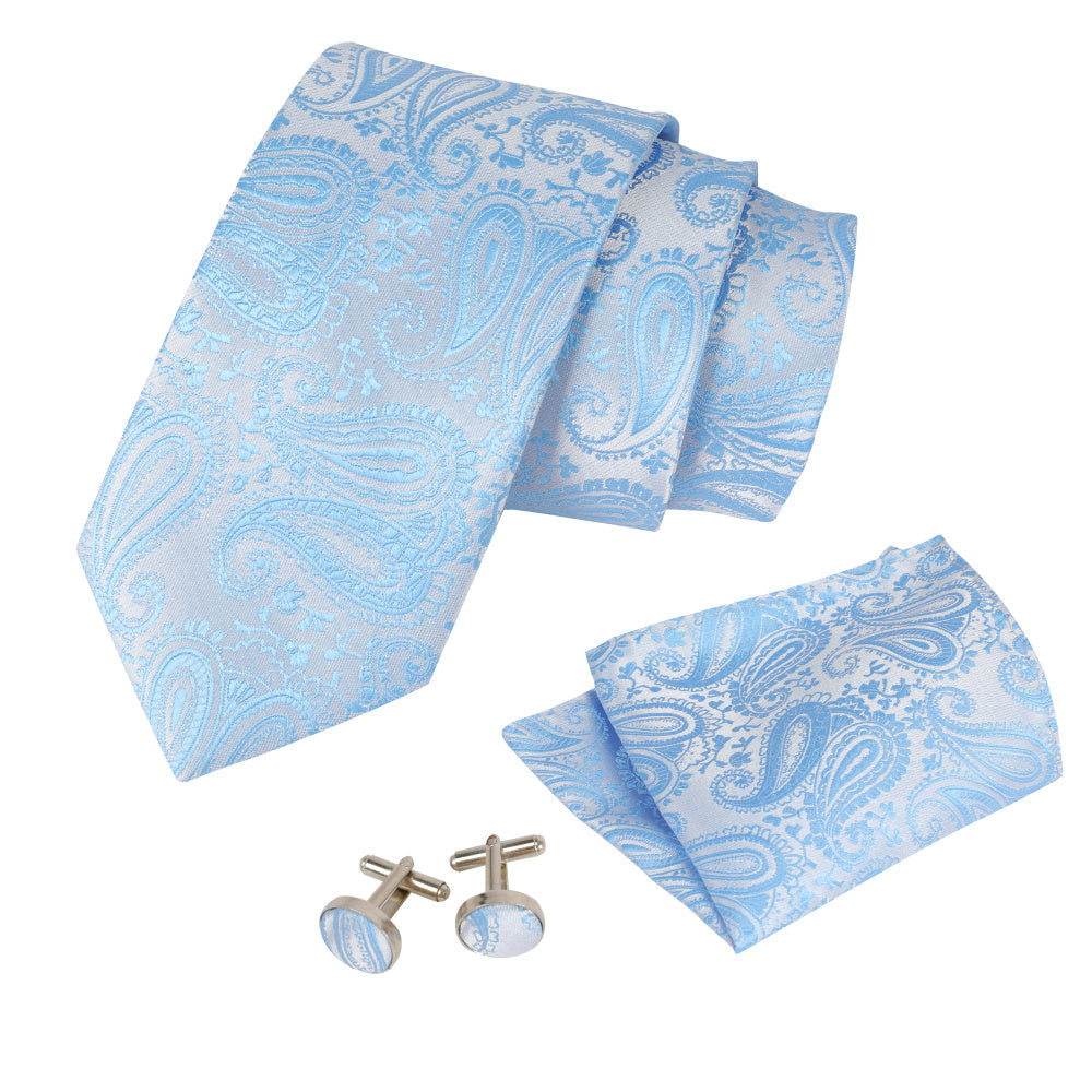 Printed Floral Tie Neckties Set with Handkerchief Cufflinks