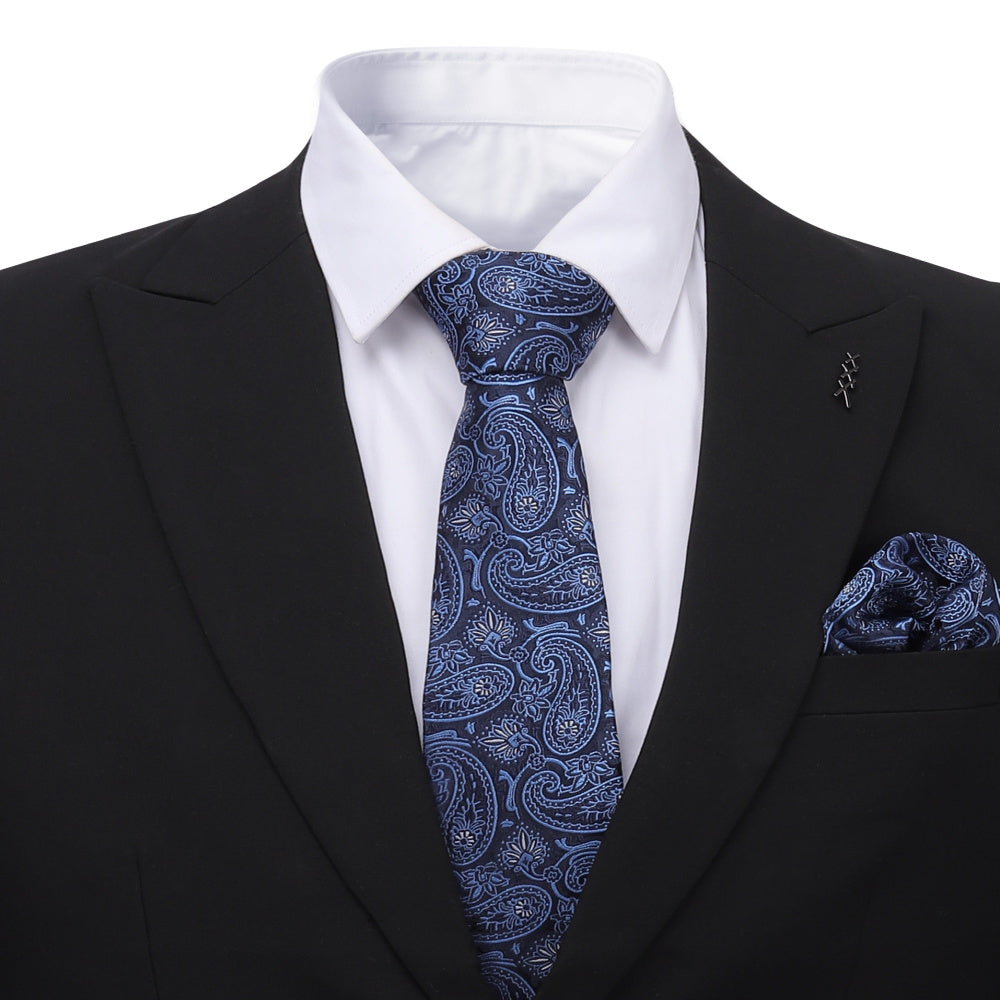 Printed Floral Tie Neckties Set with Handkerchief Cufflinks