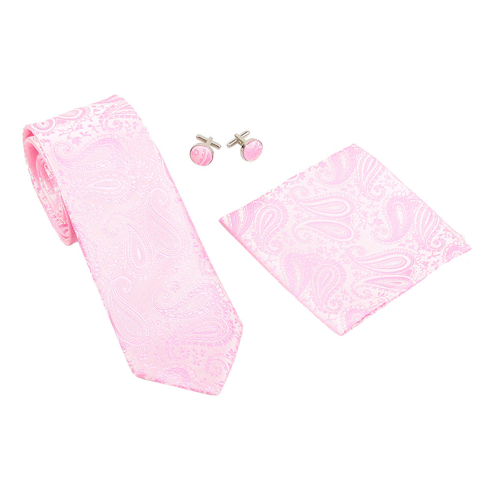 Printed Floral Tie Neckties Set with Handkerchief Cufflinks